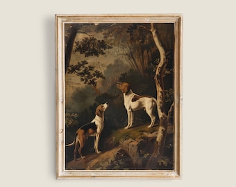 Hunting Dogs Vintage Art, PRINTABLE Art, Vintage Dog Animal Art, Moody Dark Academia Decor, Dark Forest Wall Art