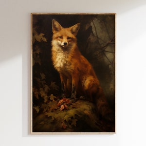 Fox Painting Vintage Art, PRINTABLE Art, Vintage Animal Art, Moody Dark Academia Decor, Dark Forest Wall Art, Red Fox Print image 4