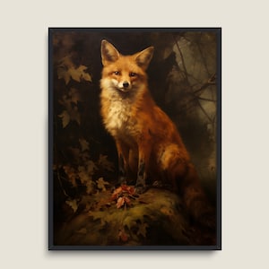 Fox Painting Vintage Art, PRINTABLE Art, Vintage Animal Art, Moody Dark Academia Decor, Dark Forest Wall Art, Red Fox Print image 2