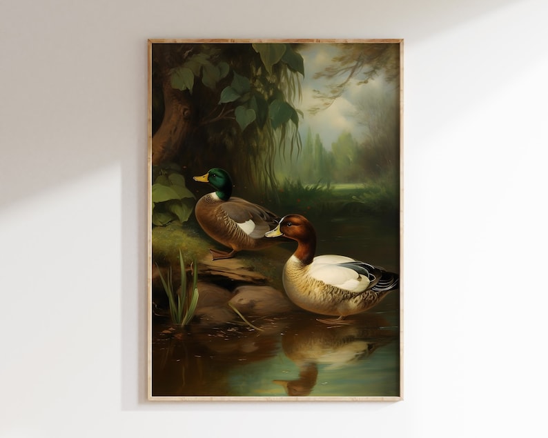 Antique Duck Painting, Moody Wall Art, Dark Academia PRINTABLE art, Vintage Animal Decor, Bird prints image 4