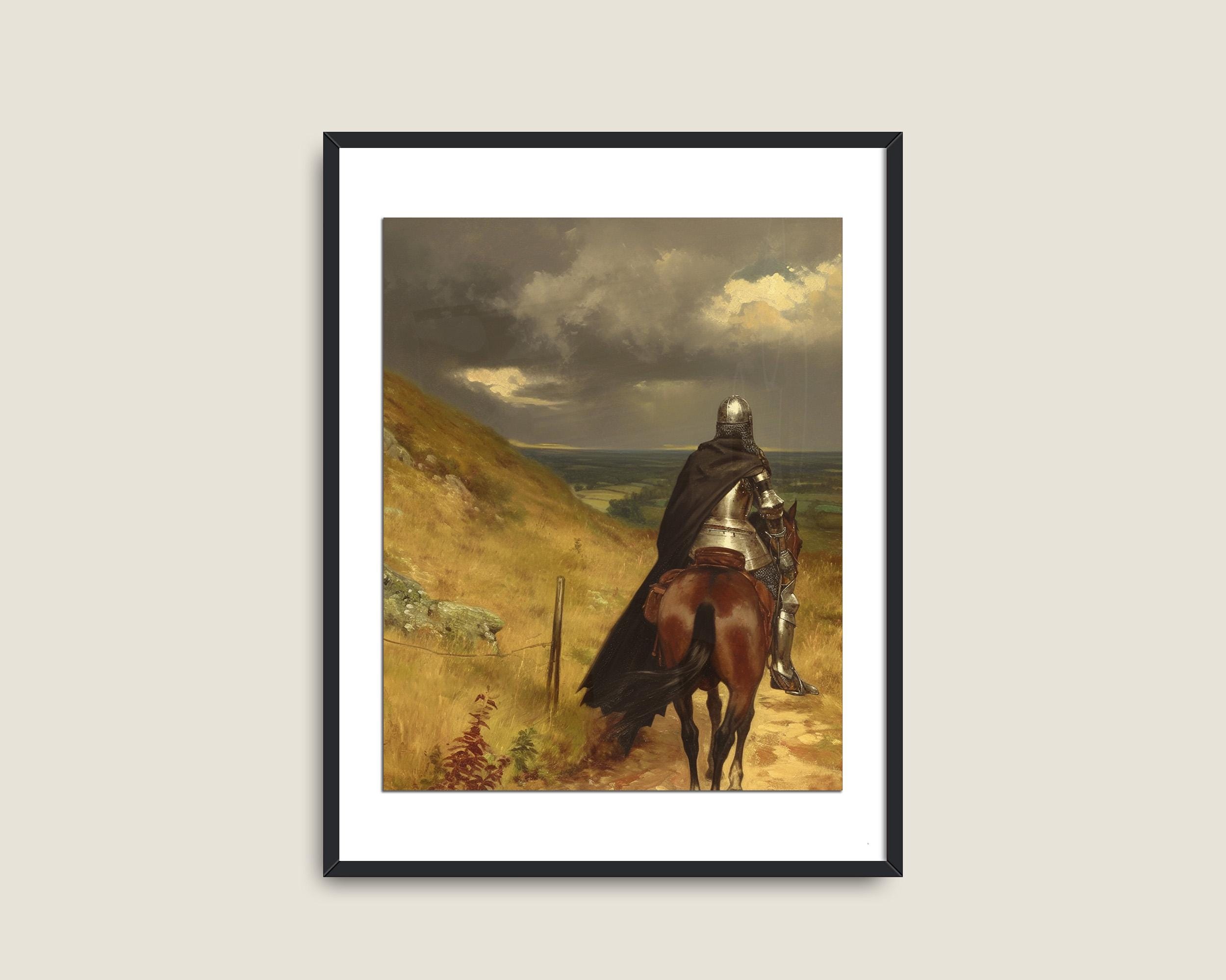 Medieval Knight on Horseback Print, Dramatic Medieval Landscape ...