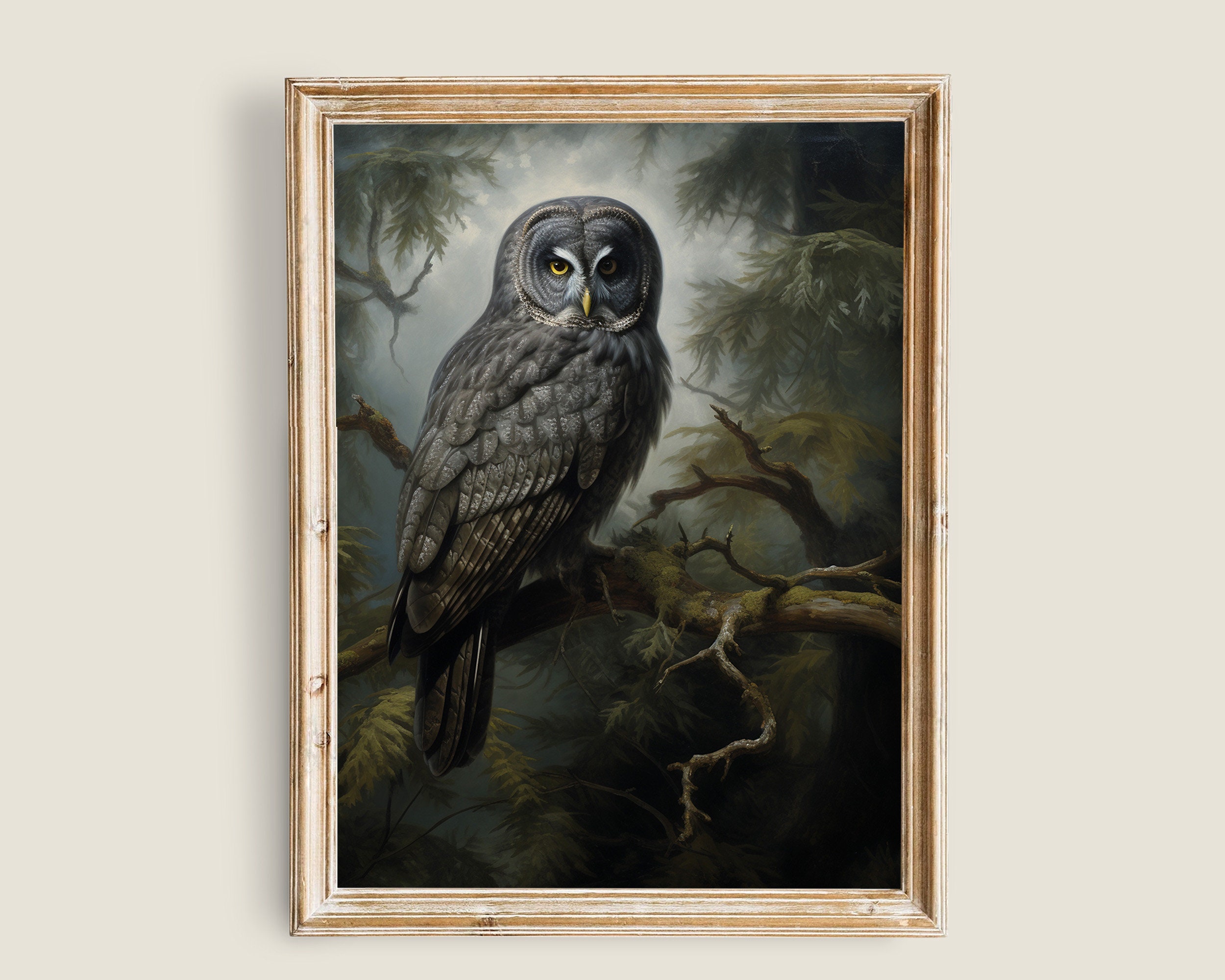 Owl Wall Art, Moody Antique Victorian Print, Fauna Botanical Decor, Dark Academia Printable, Vintage