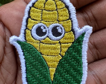 Embroidered Sweet Corn Patch – Cartoon Eyes Iron-On Applique (1.8" x 2.6")