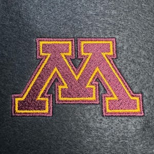 Diseño de bordado "M" de Minnesota - 3 tamaños - Descarga instantánea - PES, VP3, DST + PNG