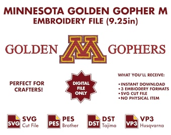 Minnesota Golden Gophers Wordmark Embroidery File (Digital File Only) 9.2in