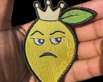 Sour Queen Lemon Patch – Crowned Funny Fruit Embroidered (Iron-On or Sew-On)