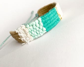 Mint and Beige Tribal Cuff