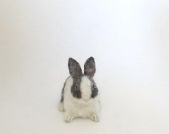 Handmade Needle Felted Grey Dutch Rabbit Wool Felt Bunny Rabbit Figurine Room Desk Decor Animal Lover Gift Unique Gift