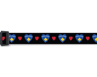 Kosovo Dog Collar | I Love Kosovo | Quick Release Buckle or Martingale Style | Made in NJ, USA