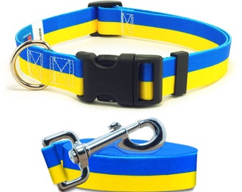 Dog Collar and Leash Set | Ukraine Flag | Adjustable | For Xtra Large, Large, Medium, Small & Extra Small Dogs | Made in USA |