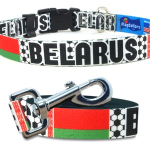 Matching Dog Collar and Leash Set | Belarus Soccer | Extra Small to Extra Large | Great For Soccer Fans | Belarus Flag