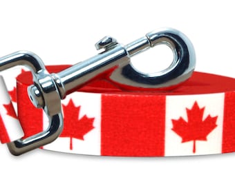Dog Leash | Lead | Canada Flag | Canadian | 6 foot | 4 foot | For Extra Large, Large, Medium, Small | Made in NJ, USA |