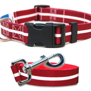 Dog Collar and Leash Set | Latvia Flag | Xtra Large, Large, Medium, Small & Extra Small | Made in NJ, USA |