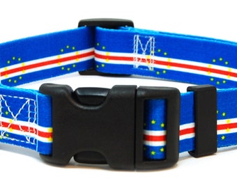 Cape Verde Dog Collar | Cape Verdean Flag | Quick Release or Martingale Style | Made in NJ, USA