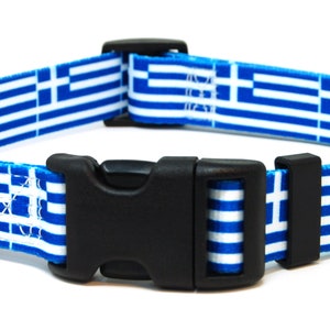 Greece Dog Collar | Greek Flag | Quick Release or Martingale Style | Made in NJ, USA