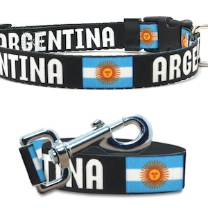 Argentina Dog Collar and Leash Set | Argentina Flag and Name | Xtra Large, Large, Medium, Small & Extra Small Dogs