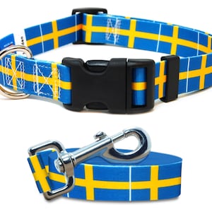 Dog Collar and Leash Set | Sweden Flag | Xtra Large, Large, Medium, Small & Extra Small | Made in NJ, USA |