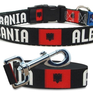 Albania Dog Collar and Leash Set | Albanian Flag and Name | Matching Set | Albania Gift Idea