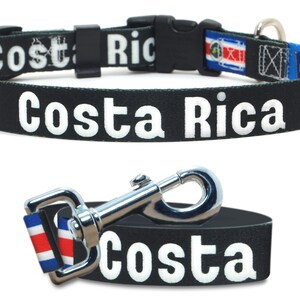 Costa Rica Dog Collar and Leash Set | Costa Rican Flag and Name | Xtra Large, Large, Medium, Small & Extra Small Dogs