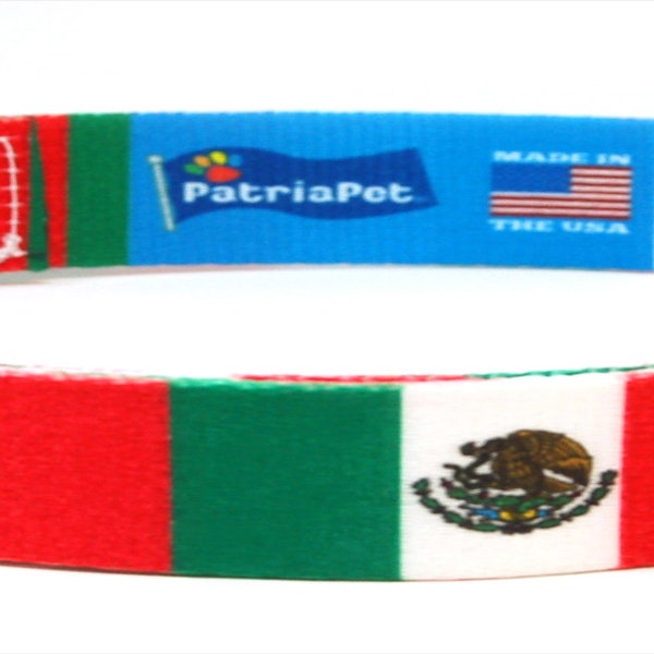 Cat Collar | Mexico Flag | Mexican | Adjustable | Easy Release Safety Buckle | Made in NJ, USA | With D ring for Tags