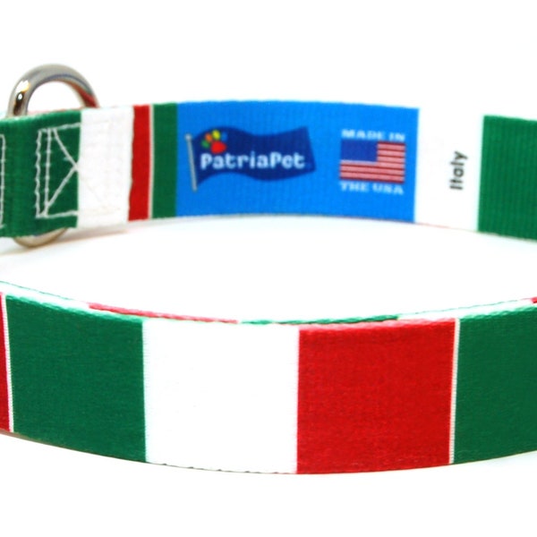 Italy Dog Collar | Italian Flag | Quick Release or Martingale Style | Made in NJ, USA