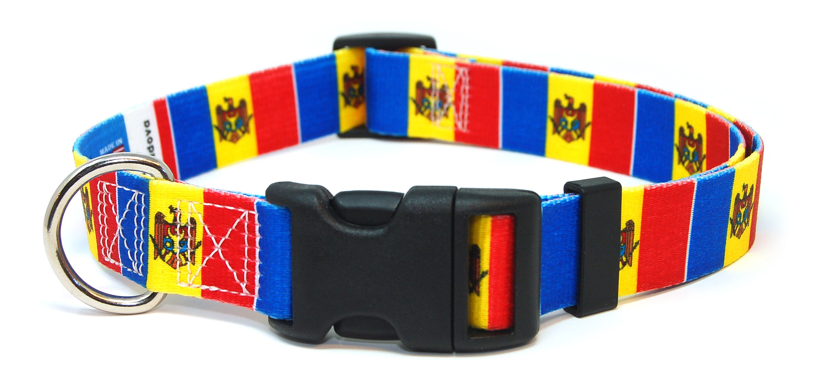 Moldova Dog Collar | Moldovan Flag Quick Release Or Martingale Style Made in Nj, Usa