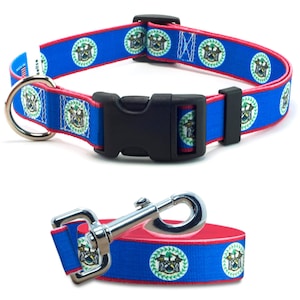 Dog Collar and Leash Set | Belize Flag |  Xtra Large, Large, Medium, Small & Extra Small | Made in NJ, USA |
