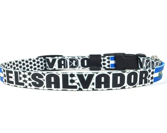El Salvador Cat Collar for Soccer Fans | Easy Release Safety Buckle | With D ring for Tags | Made in NJ, USA