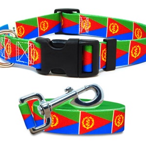 Dog Collar and Leash Set | Eritrea Flag | Xtra Large, Large, Medium, Small & Extra Small | Made in NJ, USA |