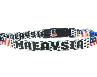 Malaysia Cat Collar for Soccer Fans | Easy Release Safety Buckle | With D ring for Tags | Made in NJ, USA