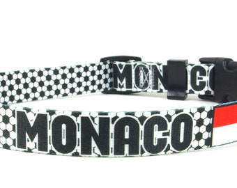 Dog Collar for the Soccer Fan | Monaco Flag | Quick Release or Martingale Style | Made in NJ, USA
