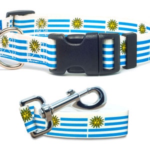 Dog Collar and Leash Set | Uruguay Flag | Xtra Large, Large, Medium, Small & Extra Small | Made in NJ, USA |