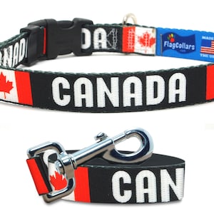 Canada Dog Collar and Leash Set | Canadian Flag and Name | Xtra Large, Large, Medium, Small & Extra Small Dogs