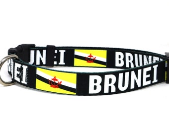 Brunei Dog Collar | Brunei Flag and Name | Quick-release Buckle or Martingale | Made in NJ, USA | 100% Polyester | Premium Parts