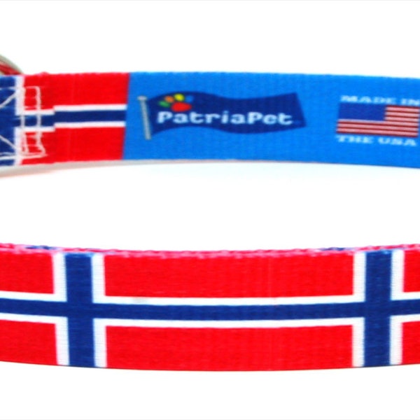 Cat Collar | Norway Flag | Norwegian | Adjustable | Easy Release Safety Buckle | Made in NJ, USA | With D ring for Tags