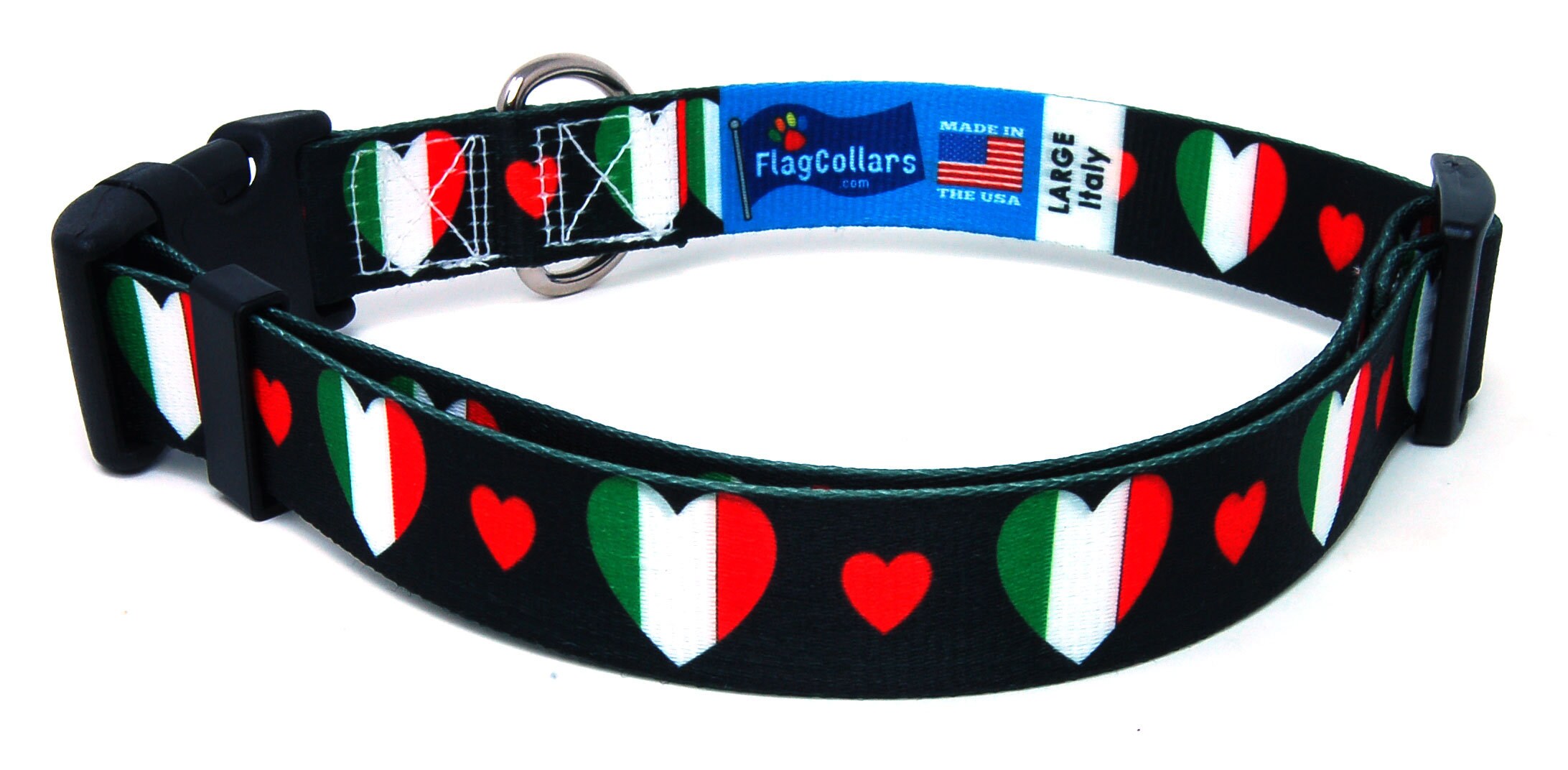 Hundehalsband und Leine Set Ich liebe Italien Flagge und Herzen