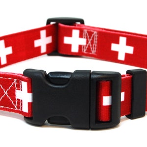 Switzerland Dog Collar | Swiss Flag | Quick Release or Martingale Style | Made in NJ, USA