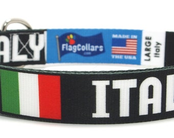 Italy Dog Collar | Italian Flag and Country | Quick Release Style | Made in NJ, USA