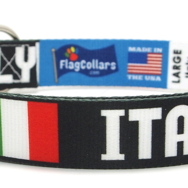 Italy Dog Collar | Italian Flag and Country | Quick Release Style | Made in NJ, USA