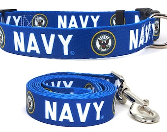 Dog Collar and Leash Set | US NAVY EMBLEM | Licensed | Xtra Large, Large, Medium, Small & Extra Small Dogs