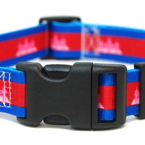 Cambodia Dog Collar | Cambodian Flag | Quick Release or Martingale Style | Made in NJ, USA