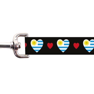 Uruguay Dog Leash | I Love Uruguay | Flag and Hearts | 6 foot | 4 foot | Made in NJ, USA