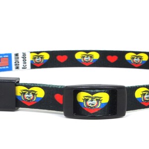 Cat Collar | I Love Ecuador | Ecuadorian Flag | Red Hearts  | Easy Release Safety Buckle | Made in NJ, USA | With D ring for Tags