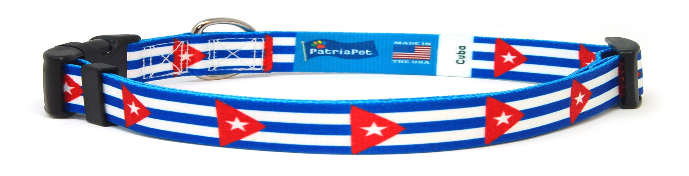 Cat Collar | Cuba Flag Cuban Adjustable Easy Release Safety Buckle Made in Nj, USA With D Ring For Tags