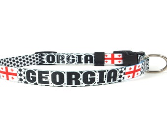 Georgia Cat Collar for Soccer Fans | Easy Release Safety Buckle | With D ring for Tags | Made in NJ, USA