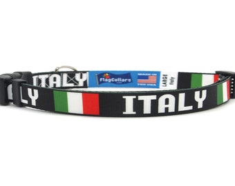 Italian Cat Collar | Italy Flag and Name | Breakaway Safety Buckle | Made in NJ, USA | Great Gift