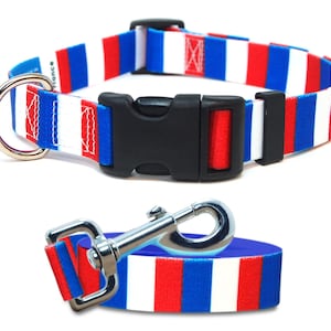 Dog Collar and Leash Set | France Flag | Xtra Large, Large, Medium, Small & Extra Small | Made in NJ, USA |