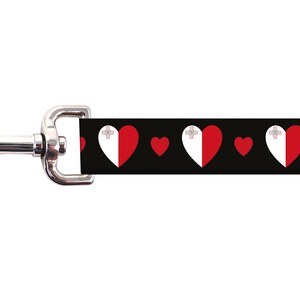 Malta Dog Leash | I Love Malta | Flag and Hearts | 6 foot | 4 foot | Made in NJ, USA