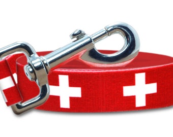 Dog Leash | Lead | Switzerland Flag | Swiss Colors | 6 foot | 4 foot | For Extra Large, Large, Medium, Small | Made in NJ, USA |