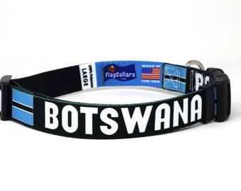 Botswana Dog Collar | Botswana Flag and Name | Quick-release Buckle or Martingale | Made in NJ, USA | 100% Polyester | Premium Parts